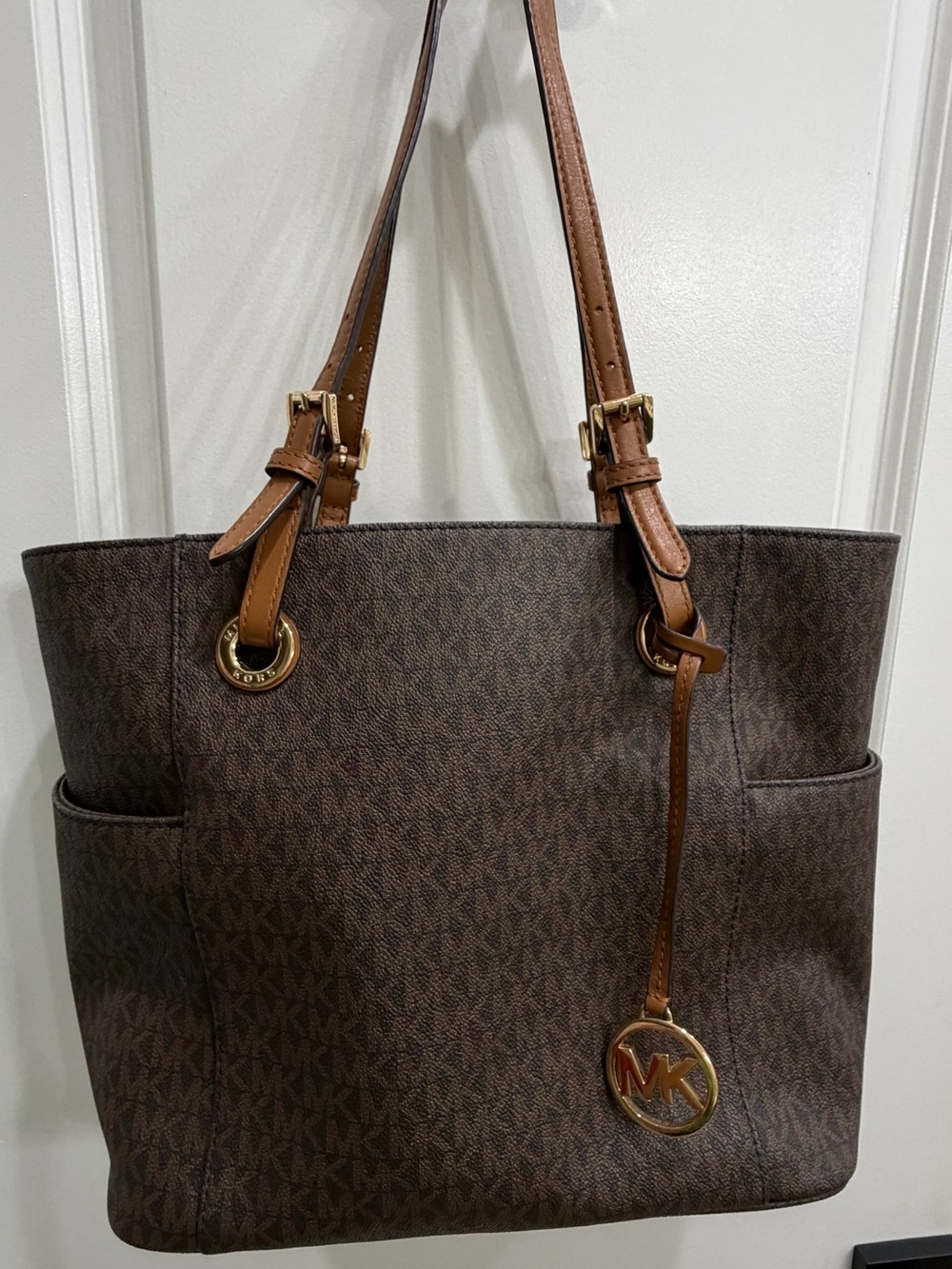 Michael Kors Brown Monogram Tote with Gold Accents